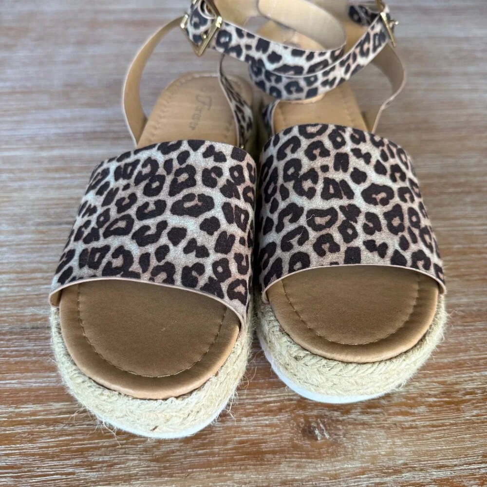 Forever Leopard Print Open‎ Toe Ankle Strap Espadrille Size 10